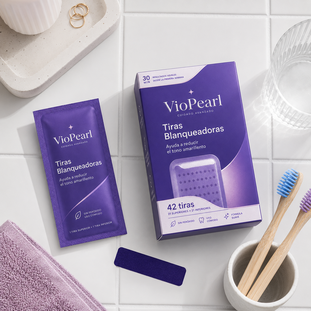 VioPearl - Pack 14 Tiras Blanqueadoras Violetas