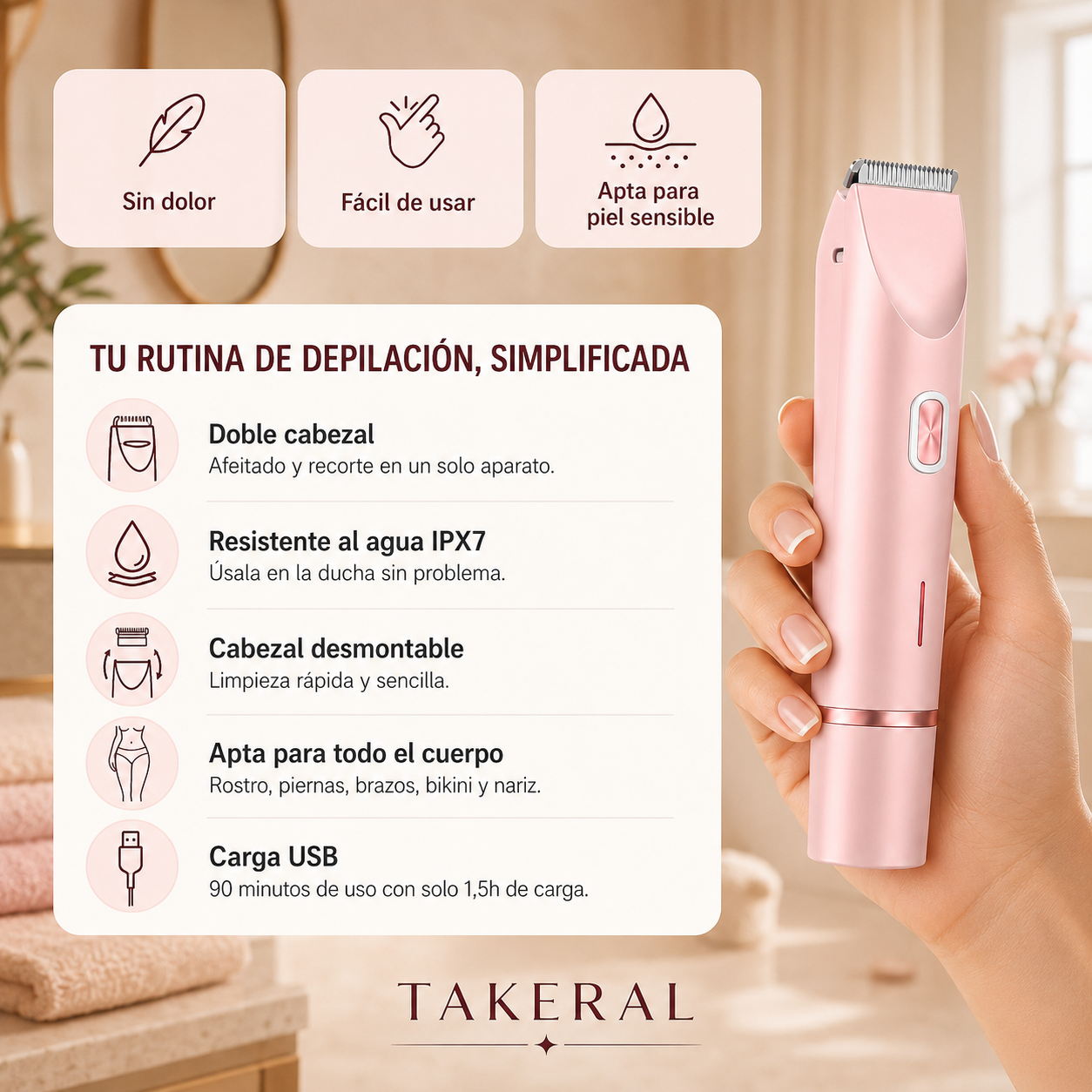 Afeitadora Eléctrica 2 en 1 Inalámbrica – Doble Cabezal, Resistente al Agua IPX7